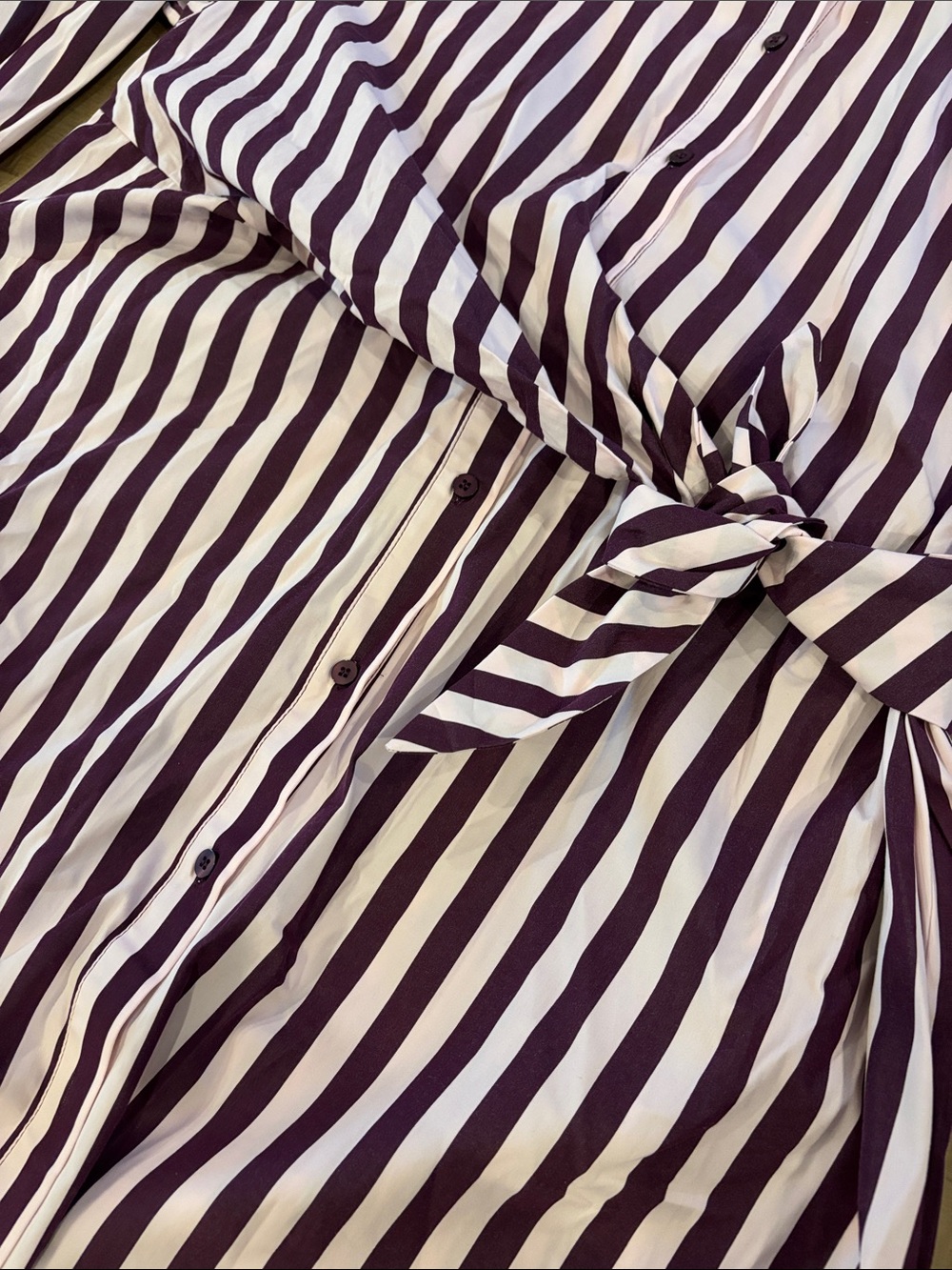 FRNCH Audry Striped Button-Front Dress Bow Tie Pink Purple Large NWT 100% Cotton - Picture 6 of 10